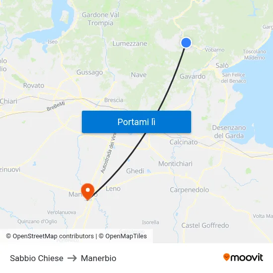Sabbio Chiese to Manerbio map