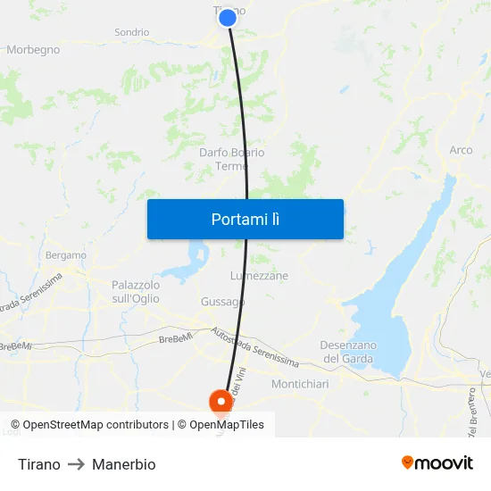 Tirano to Manerbio map