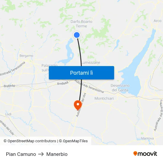 Pian Camuno to Manerbio map