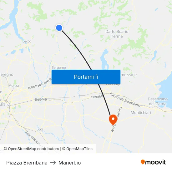 Piazza Brembana to Manerbio map