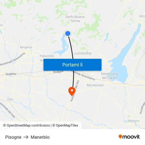 Pisogne to Manerbio map
