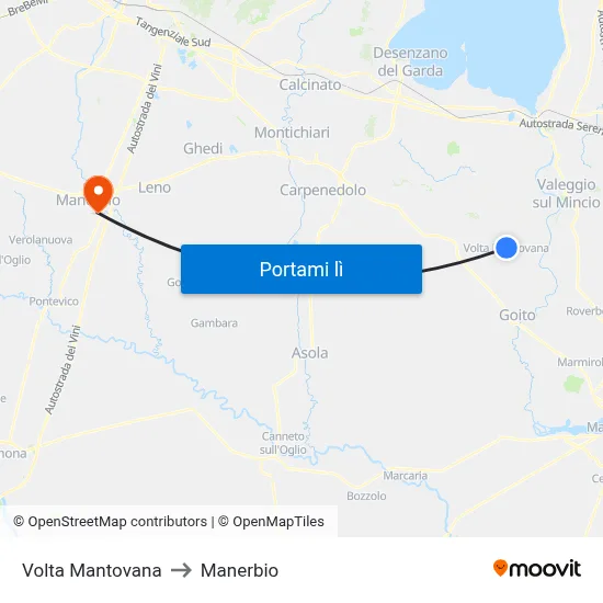 Volta Mantovana to Manerbio map