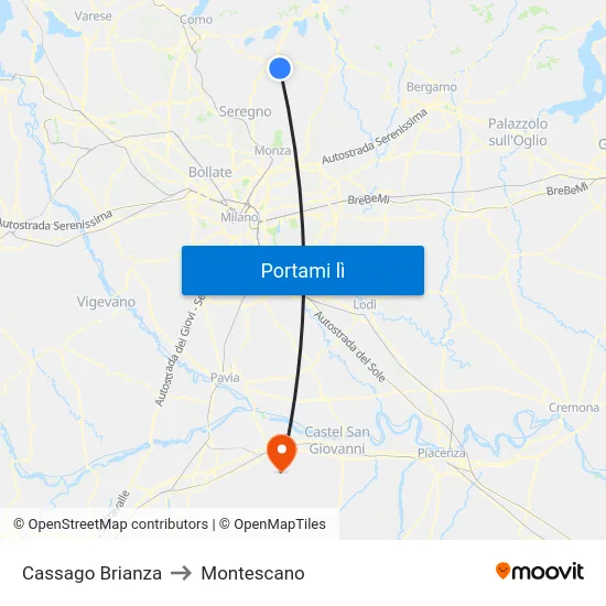 Cassago Brianza to Montescano map