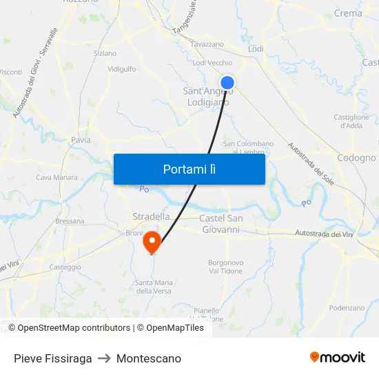 Pieve Fissiraga to Montescano map