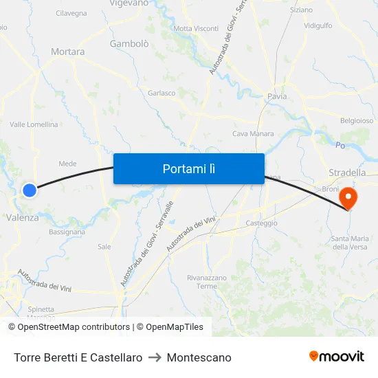 Torre Beretti E Castellaro to Montescano map