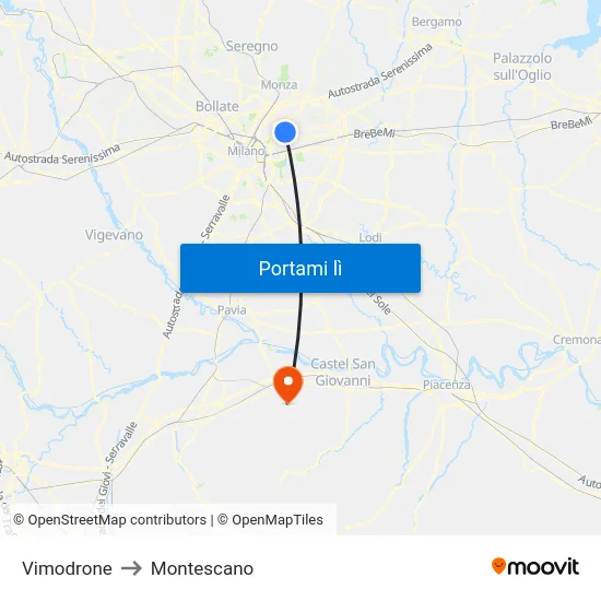 Vimodrone to Montescano map