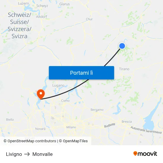 Livigno to Monvalle map