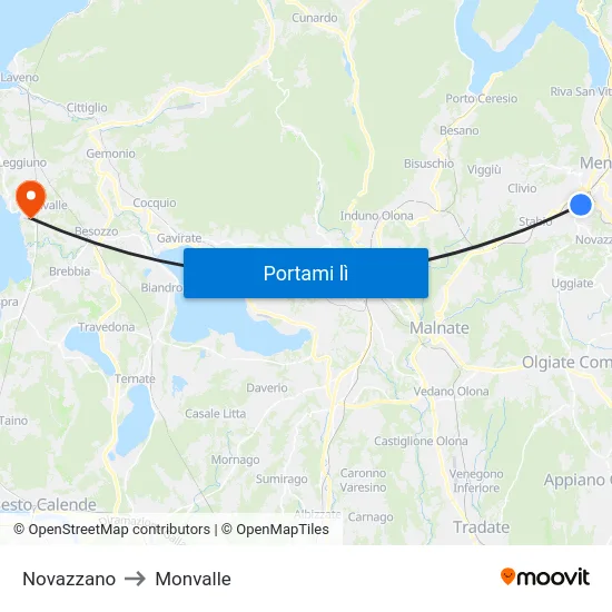 Novazzano to Monvalle map