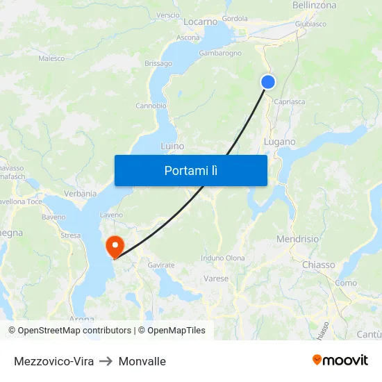 Mezzovico-Vira to Monvalle map