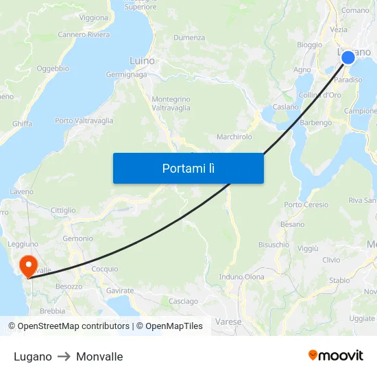 Lugano to Monvalle map