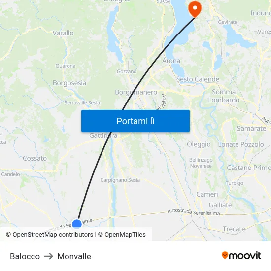 Balocco to Monvalle map