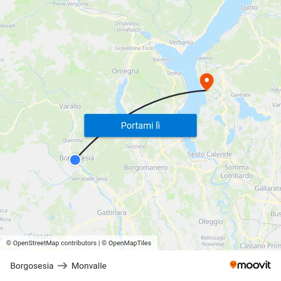 Borgosesia to Monvalle map