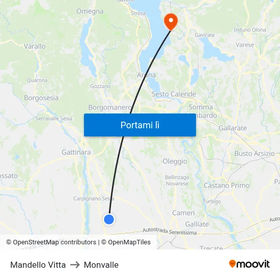Mandello Vitta to Monvalle map