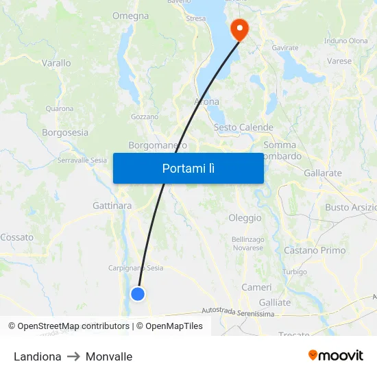 Landiona to Monvalle map
