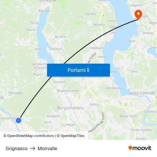 Grignasco to Monvalle map