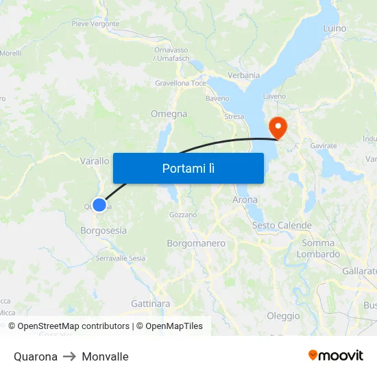 Quarona to Monvalle map