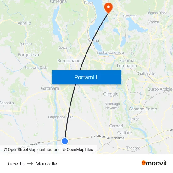 Recetto to Monvalle map