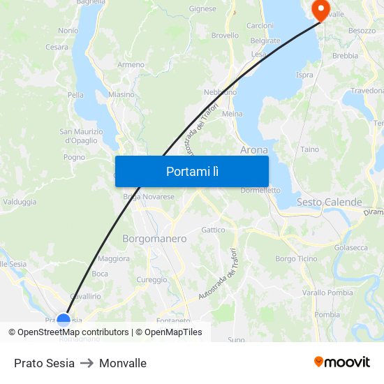 Prato Sesia to Monvalle map