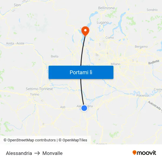 Alessandria to Monvalle map