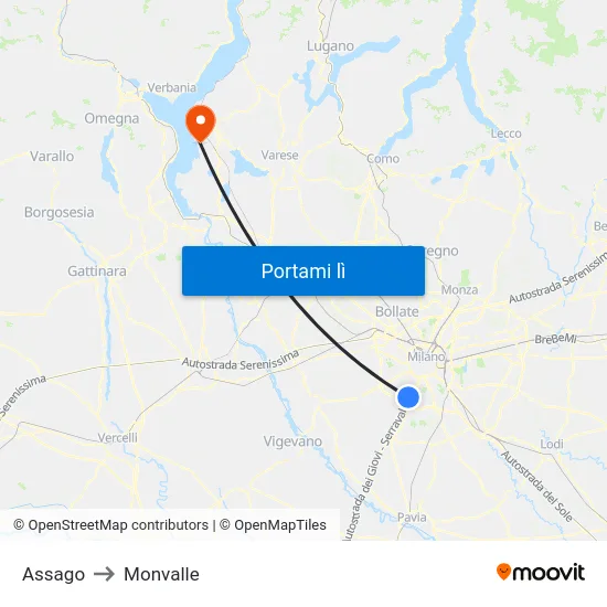 Assago to Monvalle map