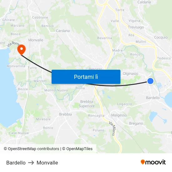 Bardello to Monvalle map
