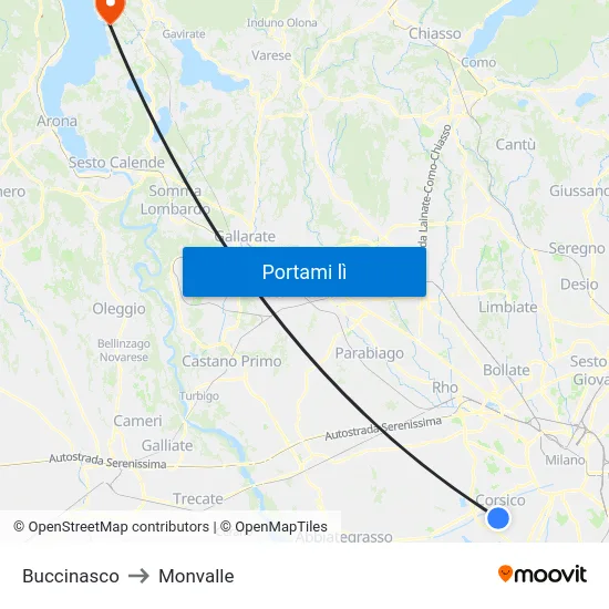 Buccinasco to Monvalle map