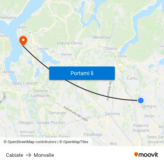 Cabiate to Monvalle map