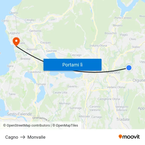 Cagno to Monvalle map