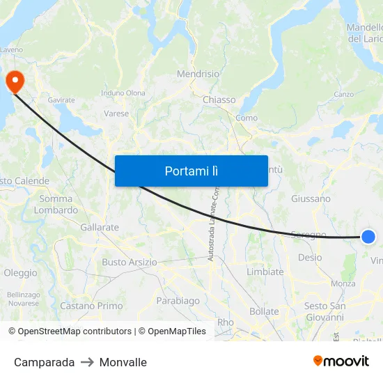 Camparada to Monvalle map