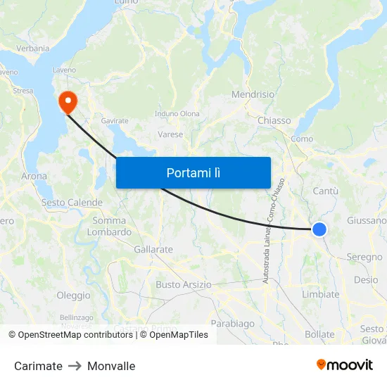 Carimate to Monvalle map