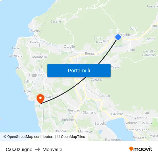 Casalzuigno to Monvalle map