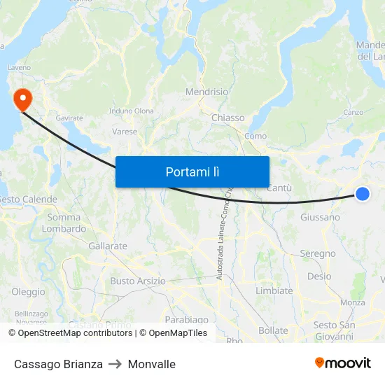 Cassago Brianza to Monvalle map