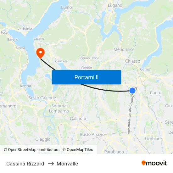 Cassina Rizzardi to Monvalle map