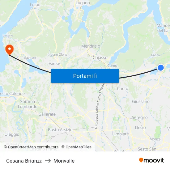 Cesana Brianza to Monvalle map