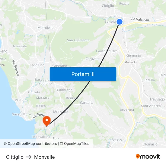 Cittiglio to Monvalle map