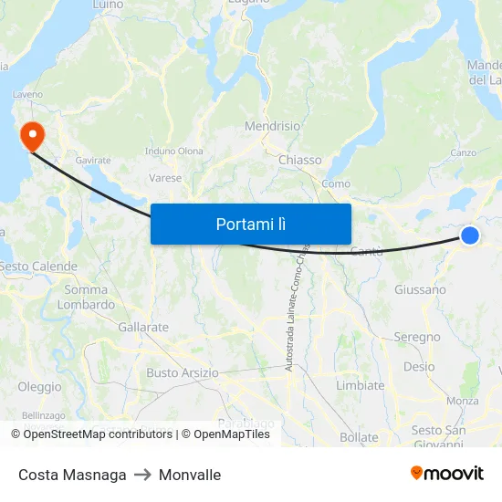 Costa Masnaga to Monvalle map