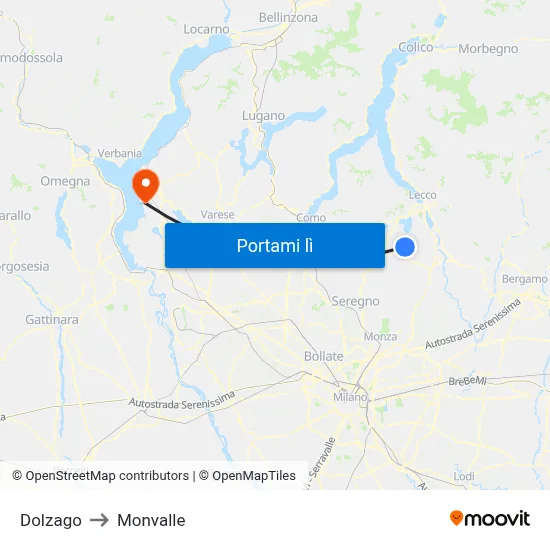 Dolzago to Monvalle map