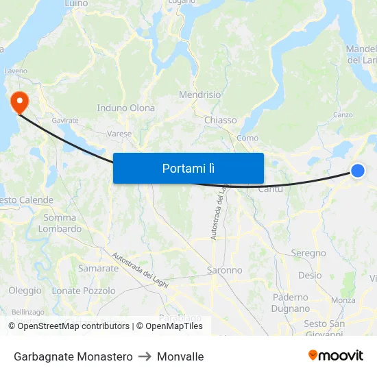 Garbagnate Monastero to Monvalle map