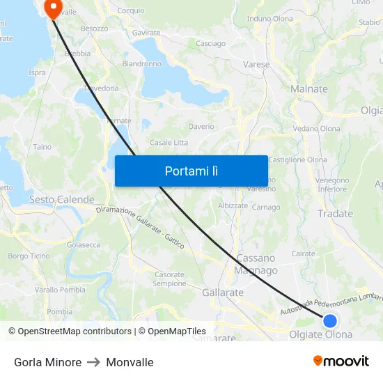 Gorla Minore to Monvalle map