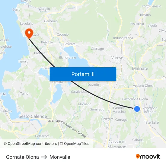 Gornate-Olona to Monvalle map