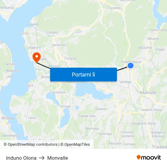 Induno Olona to Monvalle map