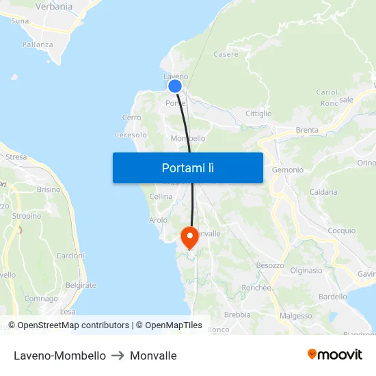 Laveno-Mombello to Monvalle map