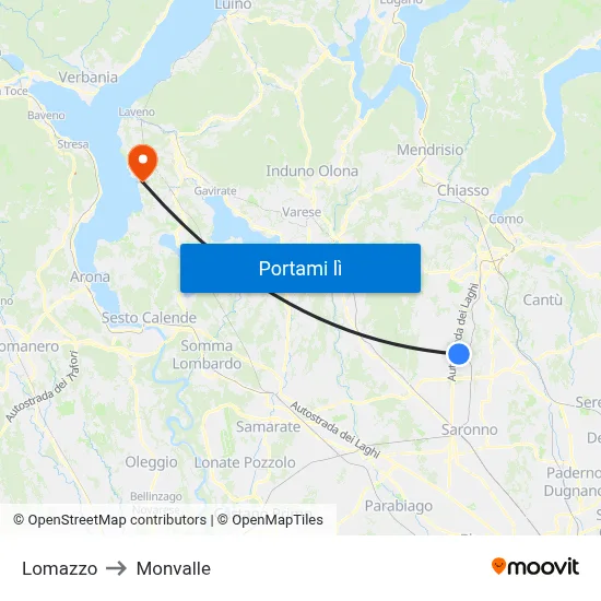 Lomazzo to Monvalle map