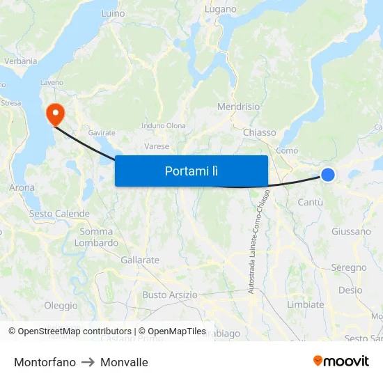Montorfano to Monvalle map