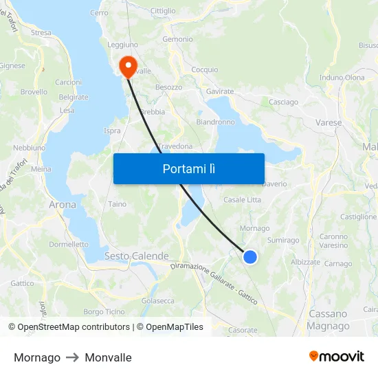 Mornago to Monvalle map