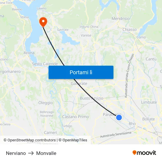 Nerviano to Monvalle map