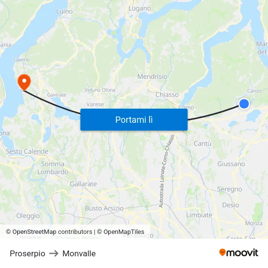 Proserpio to Monvalle map