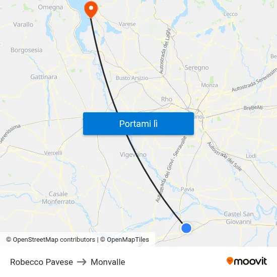 Robecco Pavese to Monvalle map