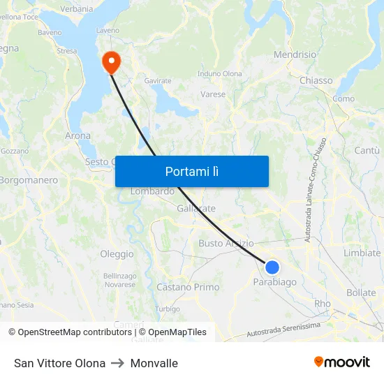 San Vittore Olona to Monvalle map
