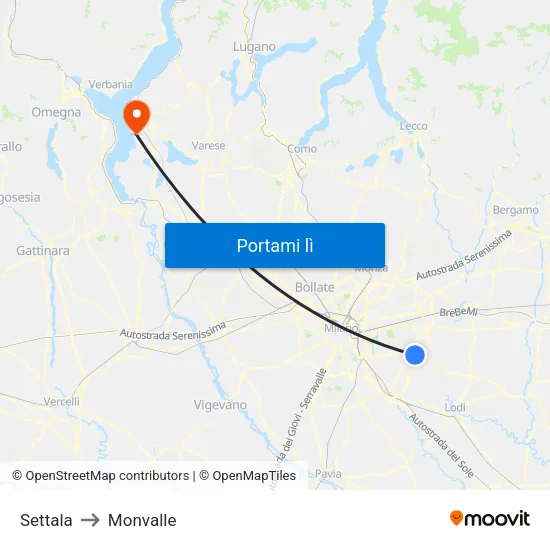 Settala to Monvalle map